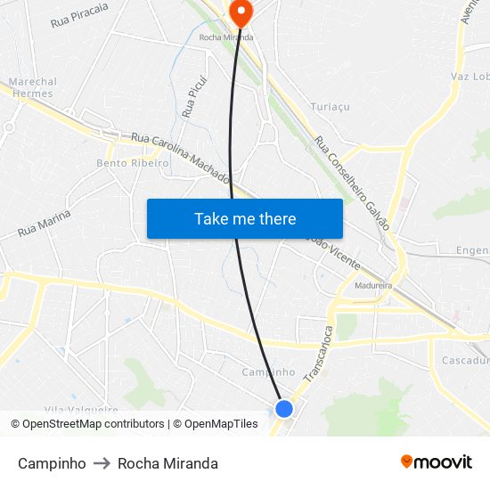 Campinho to Rocha Miranda map