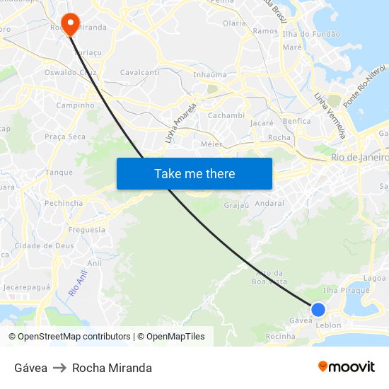 Gávea to Rocha Miranda map