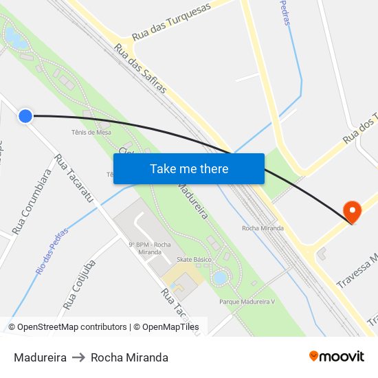 Madureira to Rocha Miranda map