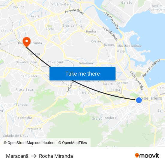 Maracanã to Rocha Miranda map