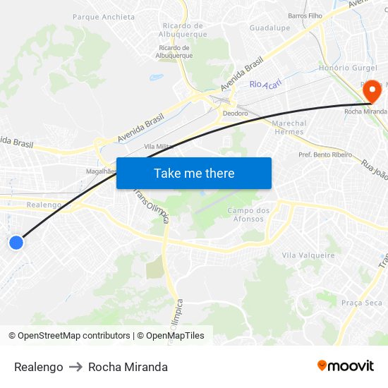 Realengo to Rocha Miranda map