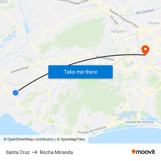 Santa Cruz to Rocha Miranda map