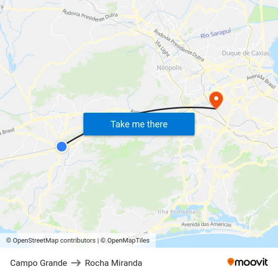 Campo Grande to Rocha Miranda map
