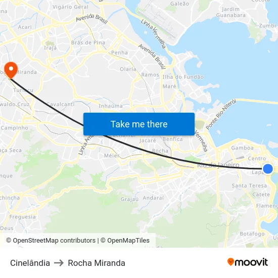 Cinelândia to Rocha Miranda map