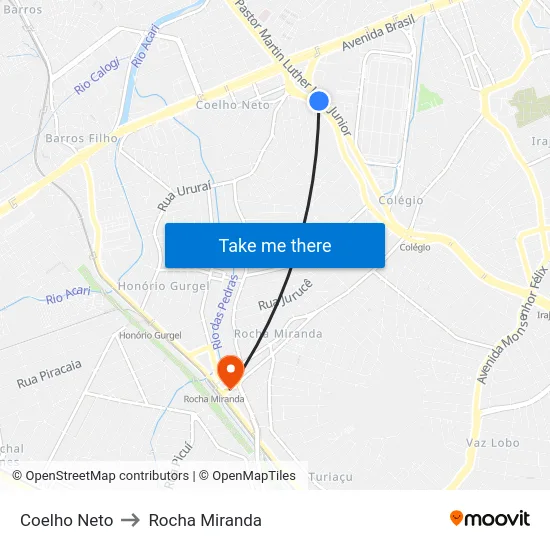 Coelho Neto to Rocha Miranda map