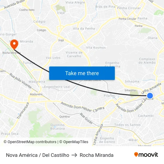 Nova América / Del Castilho to Rocha Miranda map
