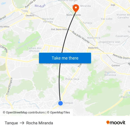 Tanque to Rocha Miranda map