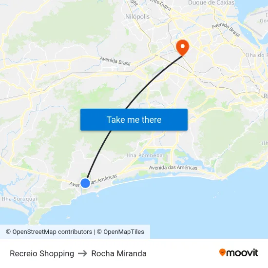 Recreio Shopping to Rocha Miranda map