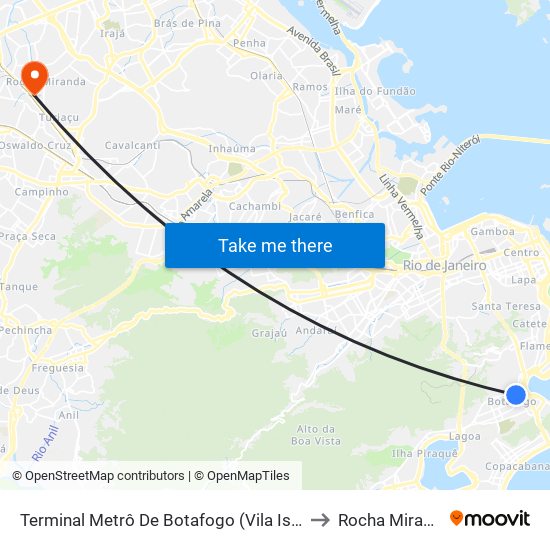 Terminal Metrô De Botafogo (Vila Isabel) to Rocha Miranda map