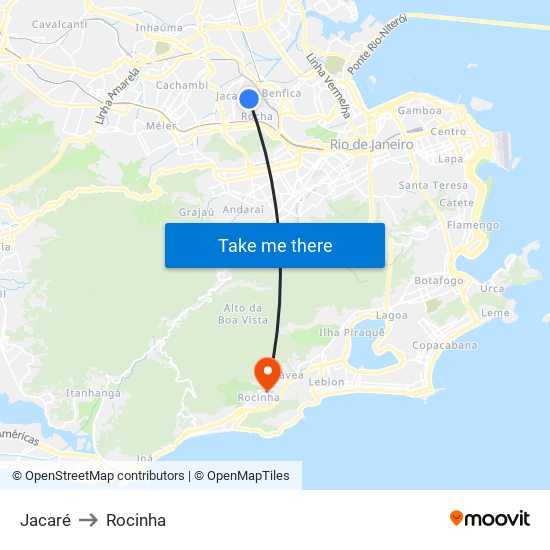 Jacaré to Rocinha map