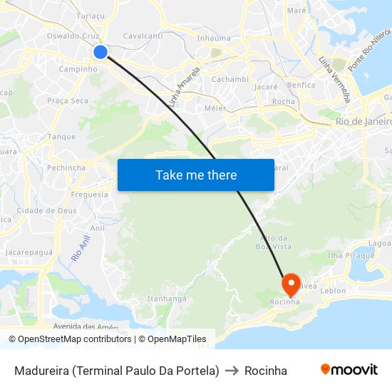 Madureira (Terminal Paulo Da Portela) to Rocinha map