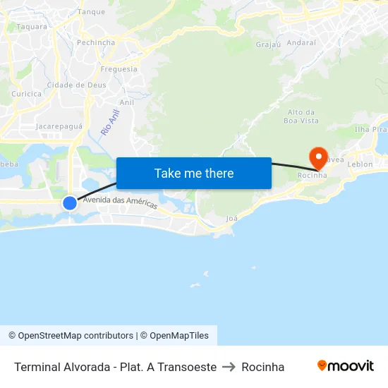 Terminal Alvorada - Plat. A Transoeste to Rocinha map