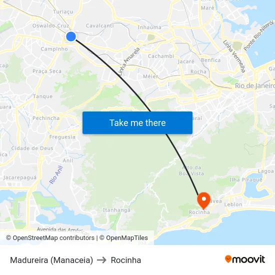 Madureira (Manaceia) to Rocinha map