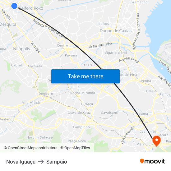 Nova Iguaçu to Sampaio map