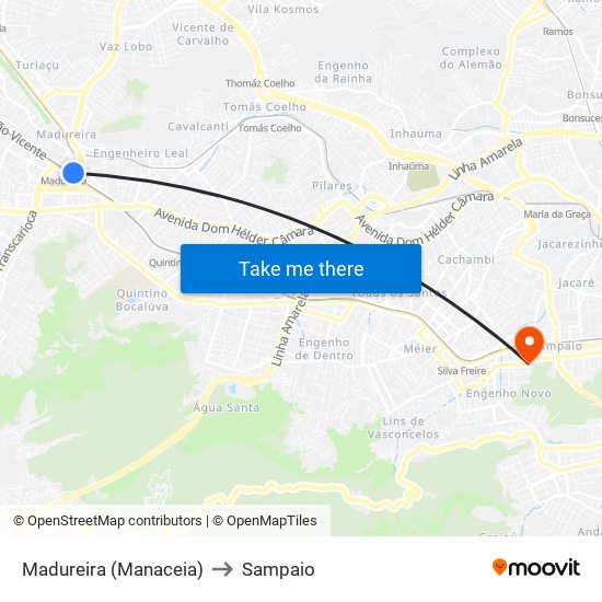 Madureira (Manaceia) to Sampaio map