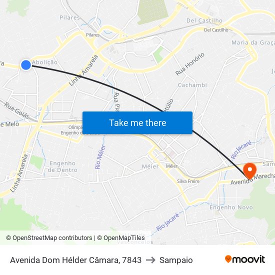 Avenida Dom Hélder Câmara, 7843 to Sampaio map