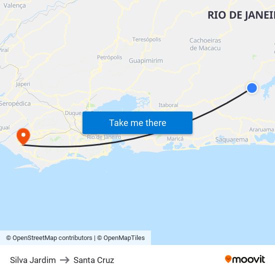 Silva Jardim to Santa Cruz map