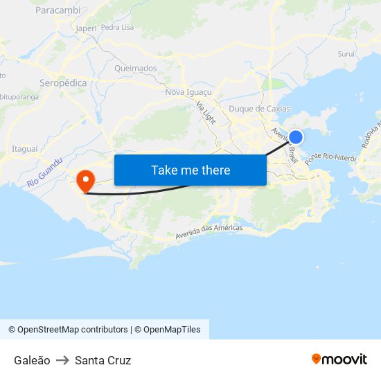 Galeão to Santa Cruz map