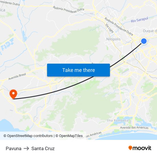 Pavuna to Santa Cruz map