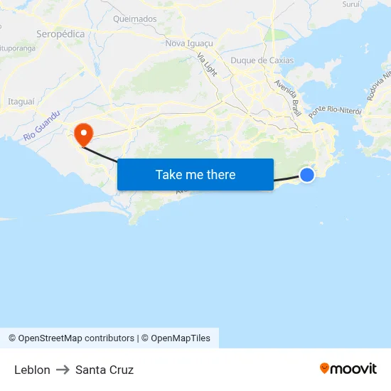 Leblon to Santa Cruz map