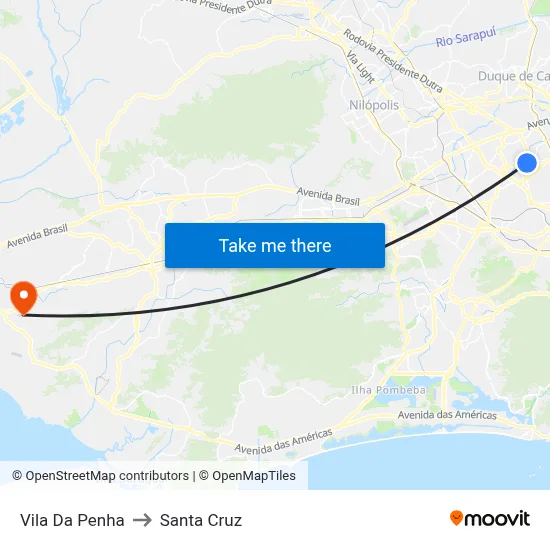 Vila Da Penha to Santa Cruz map