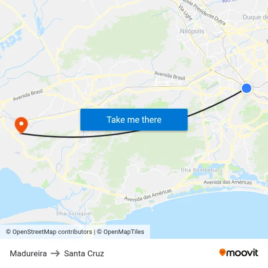 Madureira to Santa Cruz map