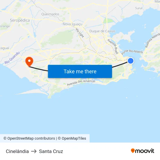 Cinelândia to Santa Cruz map
