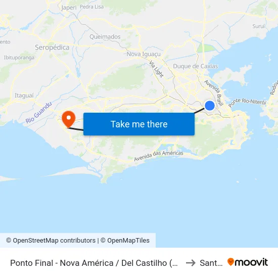 Ponto Final - Nova América / Del Castilho (Linhas 616/913 - Integração Fundão) to Santa Cruz map