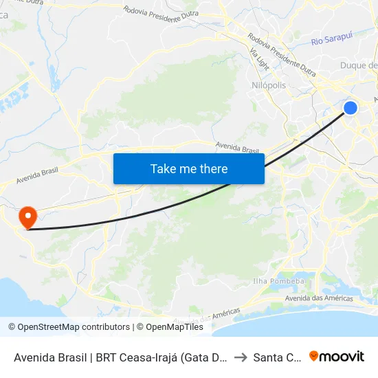 Avenida Brasil | BRT Ceasa-Irajá (Gata De Irajá) to Santa Cruz map