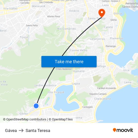 Gávea to Santa Teresa map