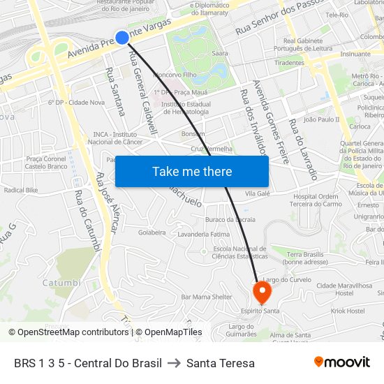 BRS 1 3 5 - Central Do Brasil to Santa Teresa map