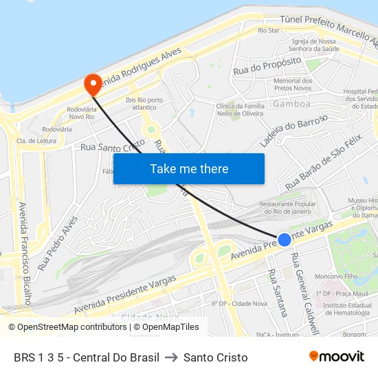 BRS 1 3 5 - Central Do Brasil to Santo Cristo map