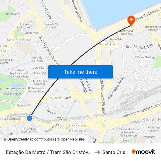 Estação De Metrô / Trem São Cristóvão to Santo Cristo map