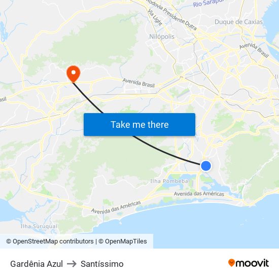 Gardênia Azul to Santíssimo map