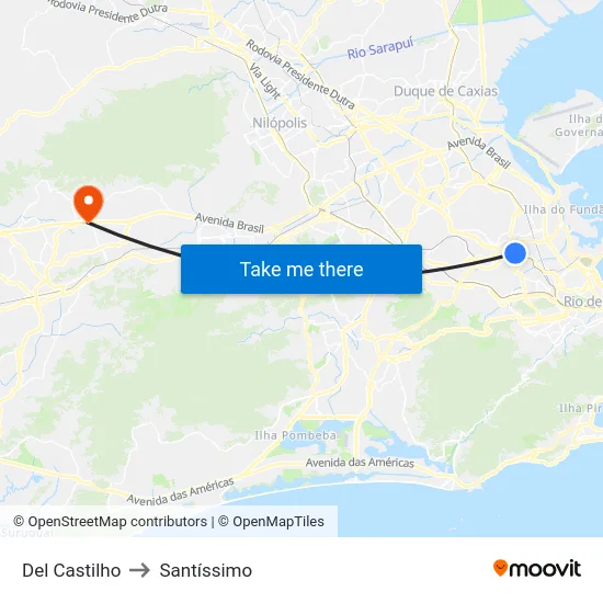 Del Castilho to Santíssimo map
