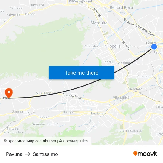 Pavuna to Santíssimo map