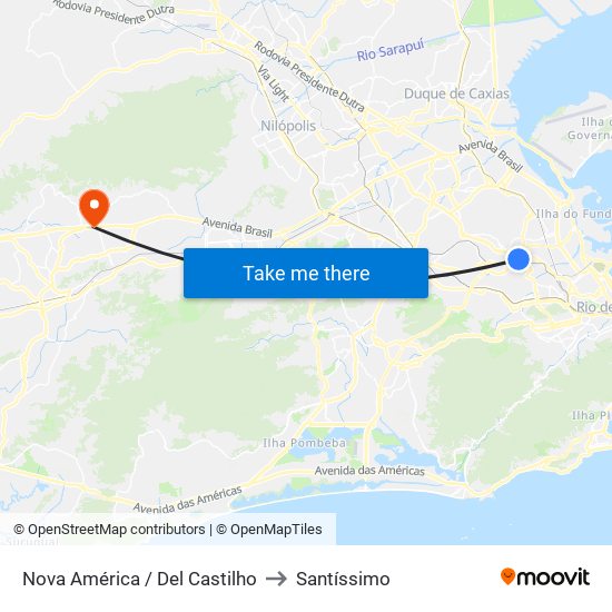 Nova América / Del Castilho to Santíssimo map