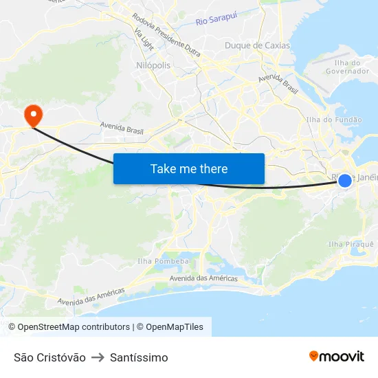 São Cristóvão to Santíssimo map