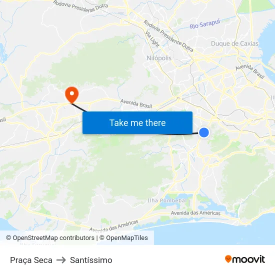 Praça Seca to Santíssimo map