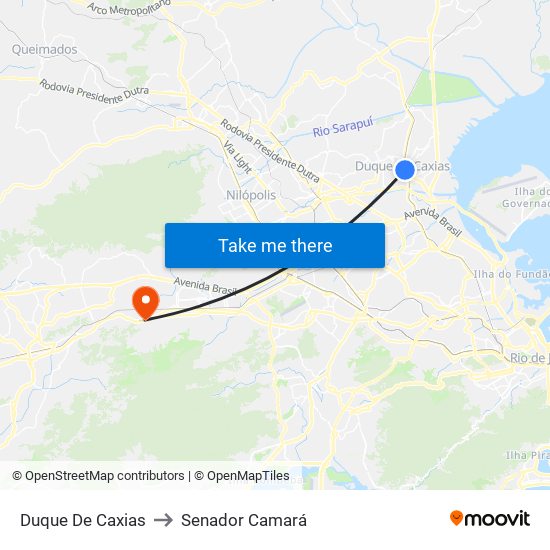 Duque De Caxias to Senador Camará map