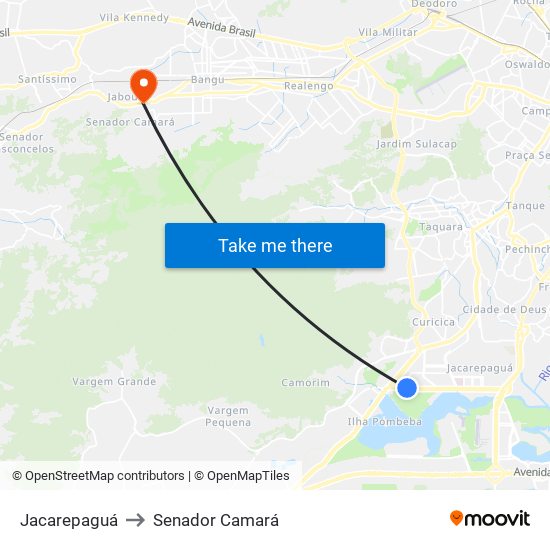 Jacarepaguá to Senador Camará map