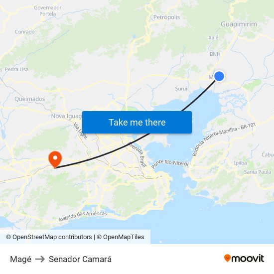 Magé to Senador Camará map