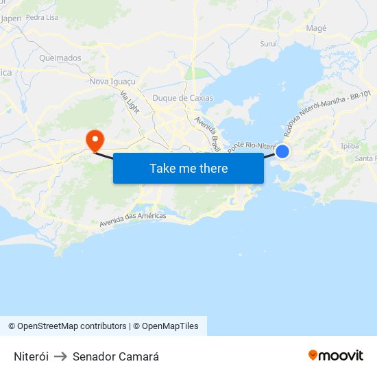 Niterói to Senador Camará map