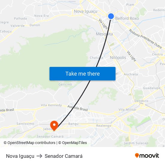 Nova Iguaçu to Senador Camará map