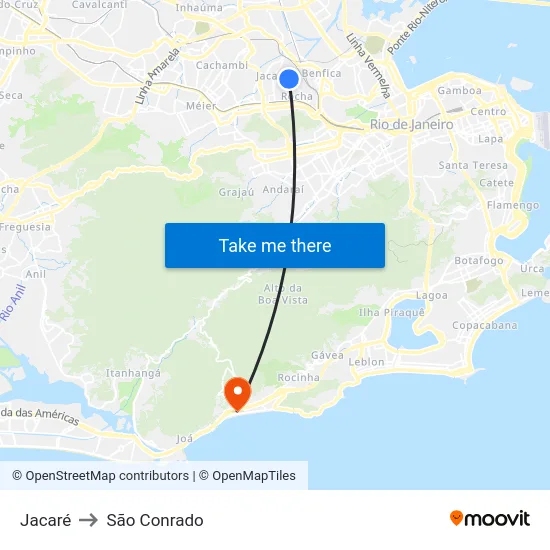 Jacaré to São Conrado map