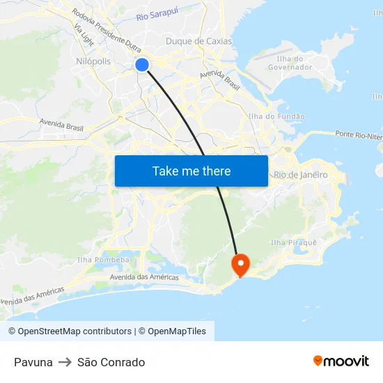 Pavuna to São Conrado map
