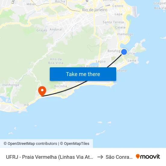 UFRJ - Praia Vermelha (Linhas Via Aterro) to São Conrado map