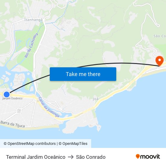 Terminal Jardim Oceânico to São Conrado map