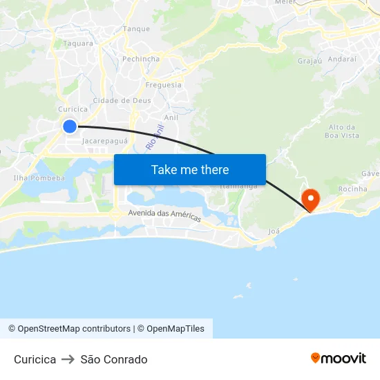 Curicica to São Conrado map