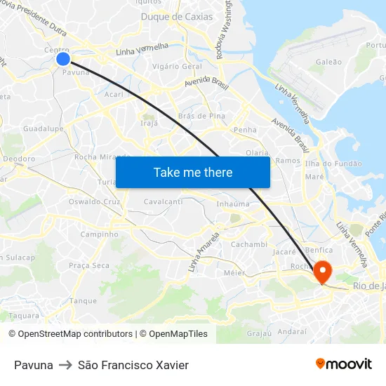 Pavuna to São Francisco Xavier map